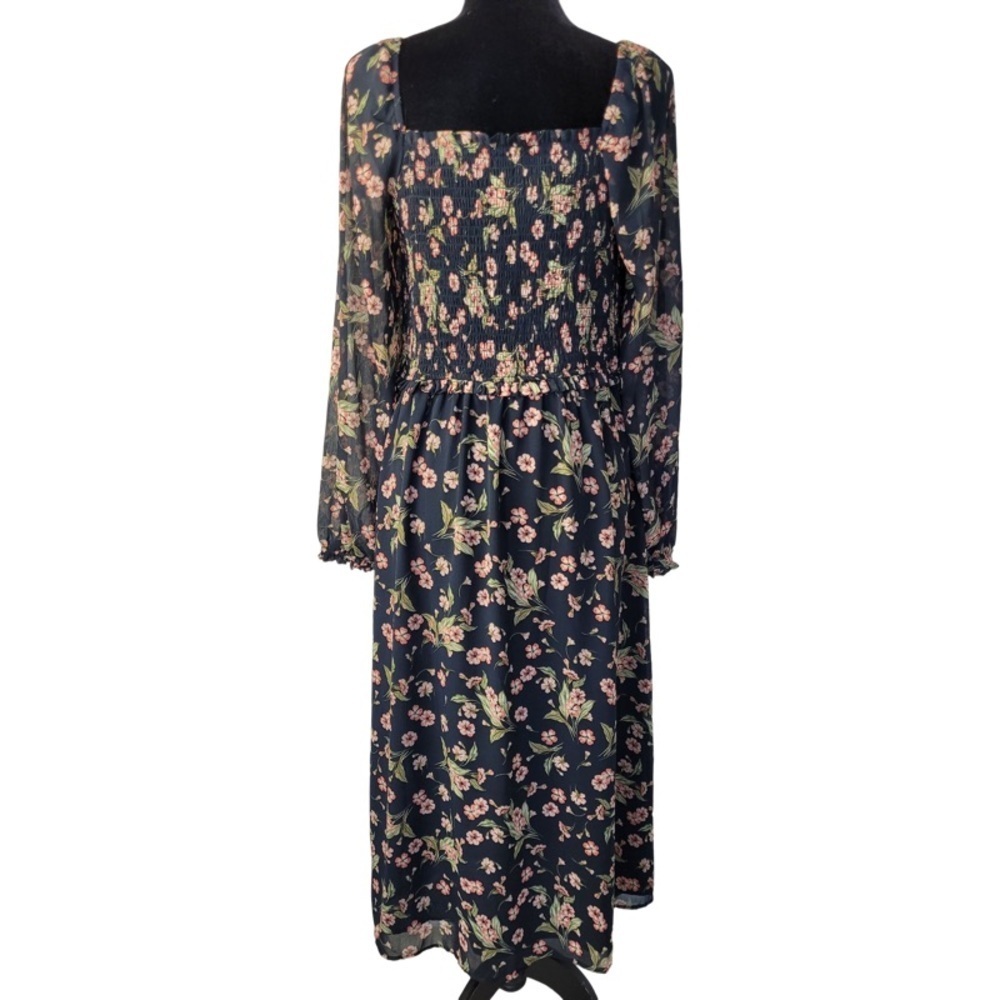✅ NWT 1.State black floral maxi dress smoked waist square neck size L - Picture 13 of 13